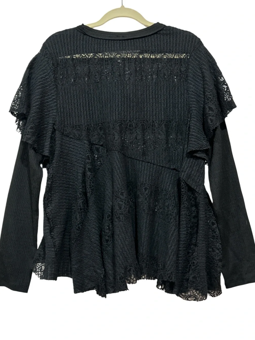 Free People Snowfall Boho Black Lace Asymmetric Whimsigoth Tunic Top Ruffle L
